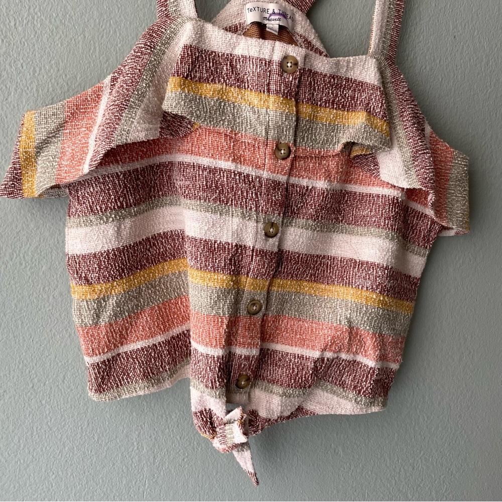 Madewell | Texture & Thread Striped Racerback Ruffle Tank Top Blouse - Picture 3 of 6